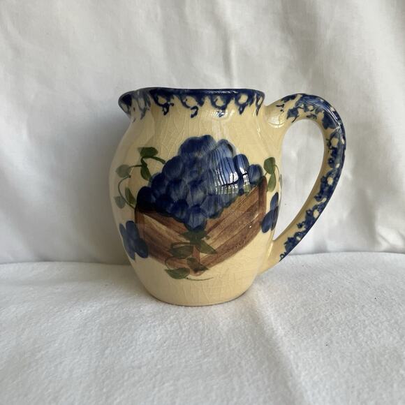 Alpine Pottery Roseville Ohio 1997 jar, glazed, grapes and wooden box painted - Picture 1 of 8